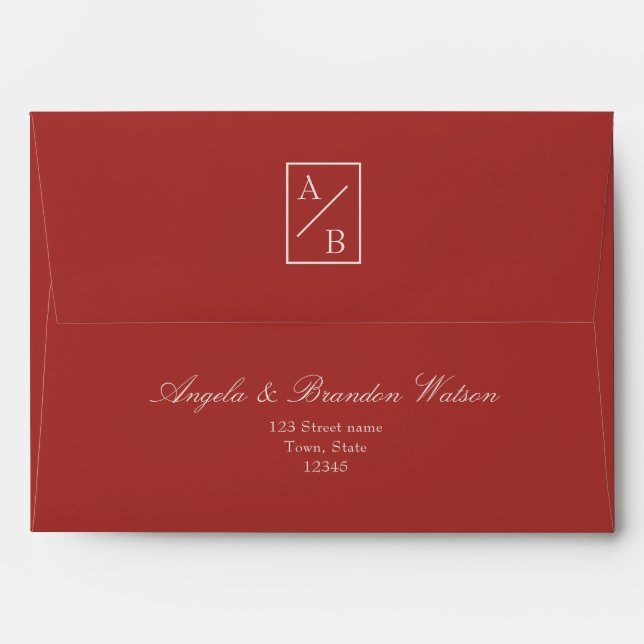 Enveloppe Mariage rouge avec monogramme (Dos (Haut rabat))