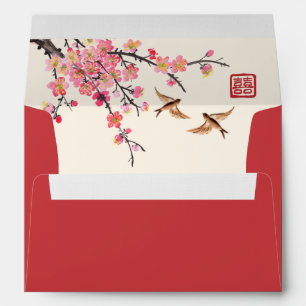 Enveloppe Mariage rouge des fleurs de peinture à l'encre chi