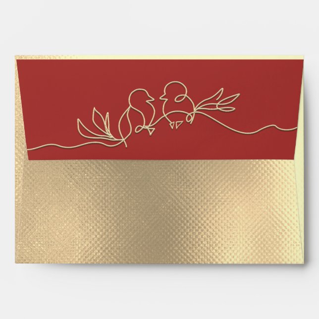 Enveloppe Mariage rouge et or de luxe (Dos (Haut rabat))