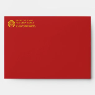 Enveloppe Mariage rouge or double bonheur