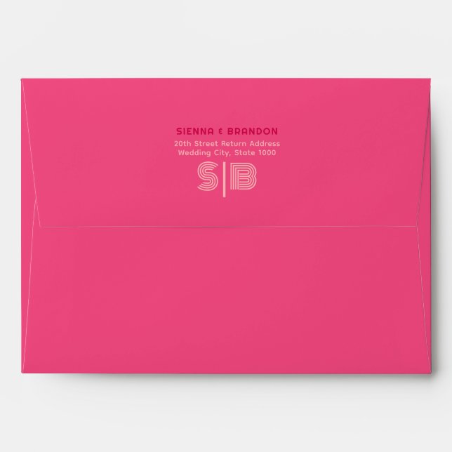 Enveloppe Mariage rouge Rose géométrique (Dos (Haut rabat))