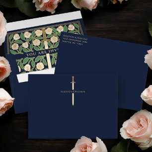 Enveloppe Mariage Royal Épée Fleurie Or Bleu Blanc
