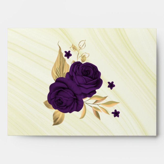Enveloppe mariage royal violet or fleuri (Devant)