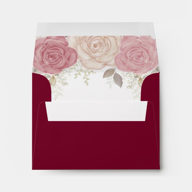 Enveloppe Mariage RSVP Bourgogne Aquarelle Foliage Floral (Dos (Bas))