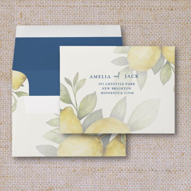 Enveloppe Mariage RSVP de citrons et de feuillages modernes (Créateur téléchargé)