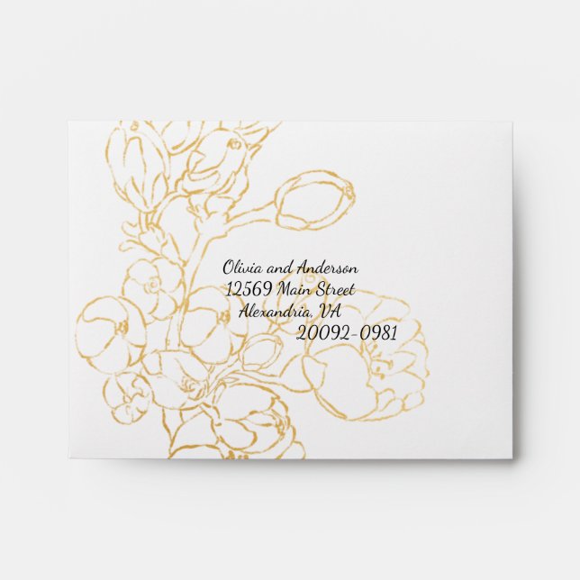 Enveloppe Mariage RSVP Gold Botanical Custom (Devant)