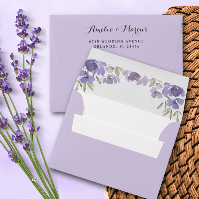 Enveloppe Mariage RSVP Russe Purple Floral Eucalyptus (Créateur téléchargé)