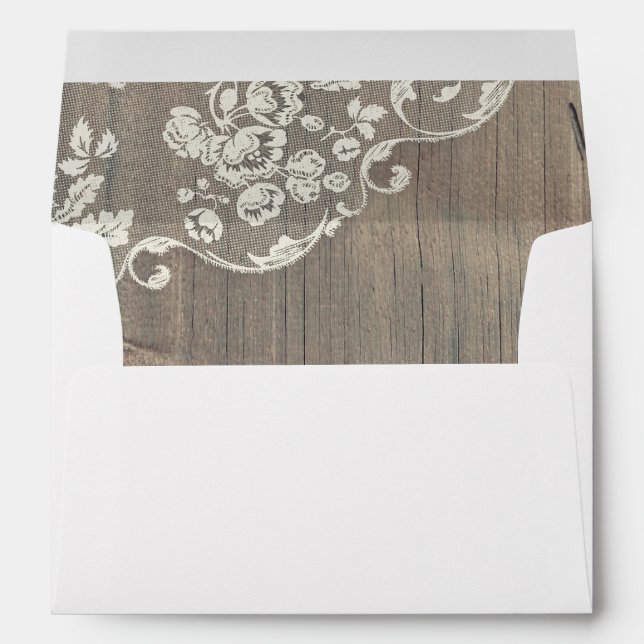 Enveloppe Mariage rustique à la dentelle et au bois (Dos (Bas))