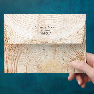 Enveloppe Mariage rustique Arbre à grains de bois anneau Adr