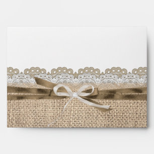 Enveloppe Mariage Rustique Beige Blanc Dentelle Toile de Jut