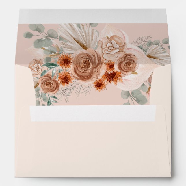 Enveloppe Mariage rustique Boho Terracotta Pampas (Dos (Bas))