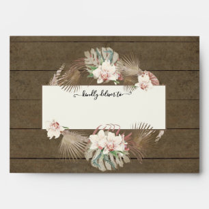 Enveloppe Mariage Rustique Bois Floral Orchidée Monstera Fol