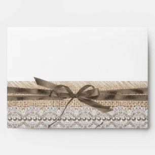 Enveloppe Mariage Rustique Broderie Anglaise Beige Toile de