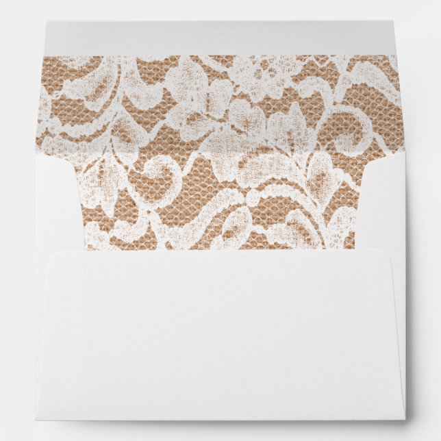 Enveloppe Mariage rustique de la dentelle et du burlap (Dos (Bas))