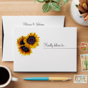 Enveloppe Mariage rustique élégant tournesol grange bois