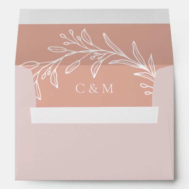 Enveloppe Mariage rustique en feuille rose poussiéreuse (Dos (Bas))