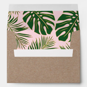 Enveloppe Mariage rustique feuille rose vert et or