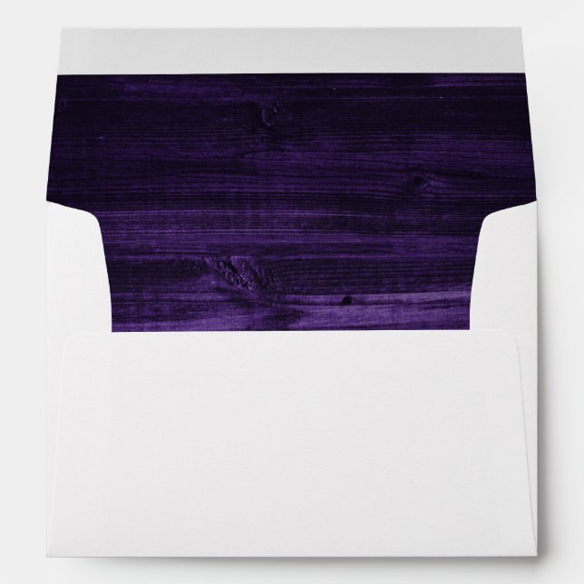 Enveloppe Mariage rustique violet à revêtement en bois (Dos (Bas))