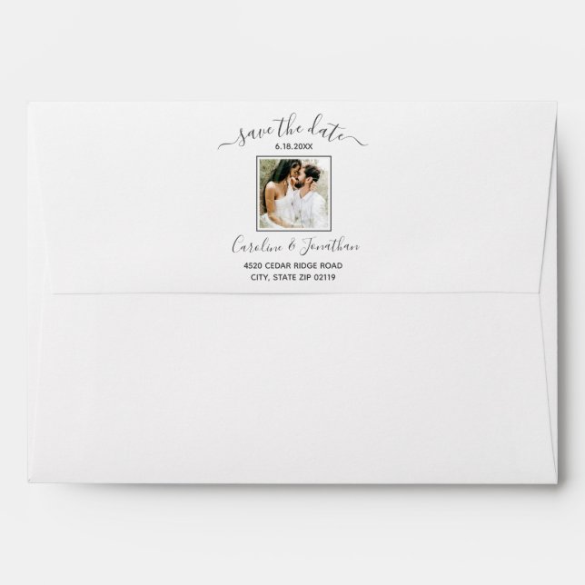 Enveloppe Mariage Sauvegarder la date Script photo Adresse d (Dos (Haut rabat))