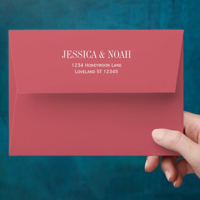 Enveloppe Mariage simple et moderne Pinkish Red (Hand)