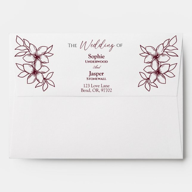 Enveloppe Mariage simple Floral Blanc Bourgogne (Dos (Haut rabat))