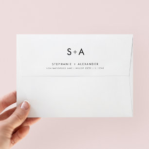 Enveloppe Mariage simple Monogramme minimaliste noir et blan