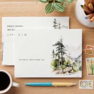 Enveloppe Mariage Sketch Paysage de montagne de Soft Woods