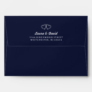 Enveloppe MARIAGE SOLID Marine Bleu Or Blanc ÉTOILES COEURS