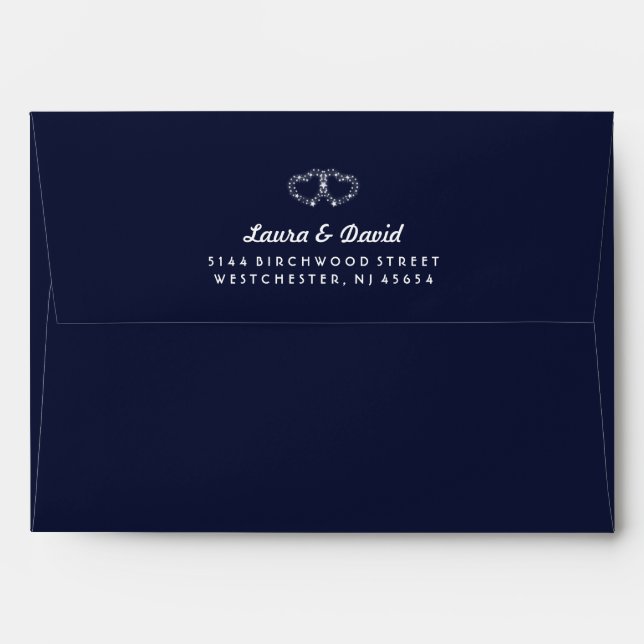 Enveloppe MARIAGE SOLID Marine Bleu Or Blanc ÉTOILES COEURS (Dos (Haut rabat))