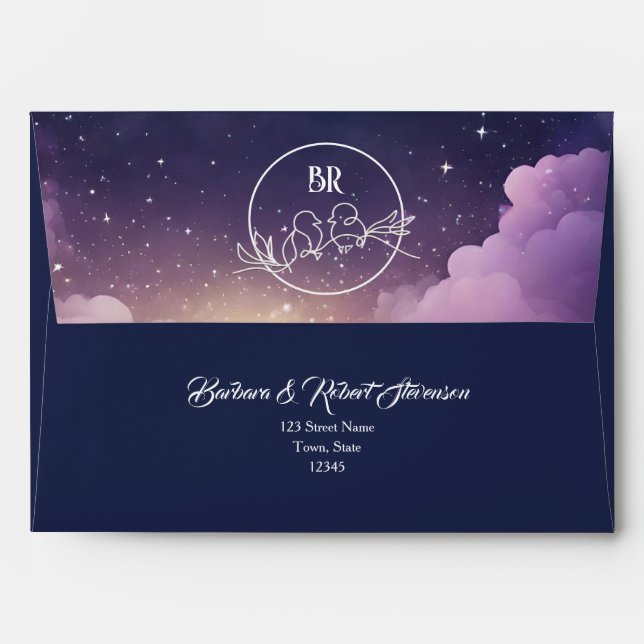 Enveloppe Mariage Starry Sky avec nuages crépuscul (Dos (Haut rabat))
