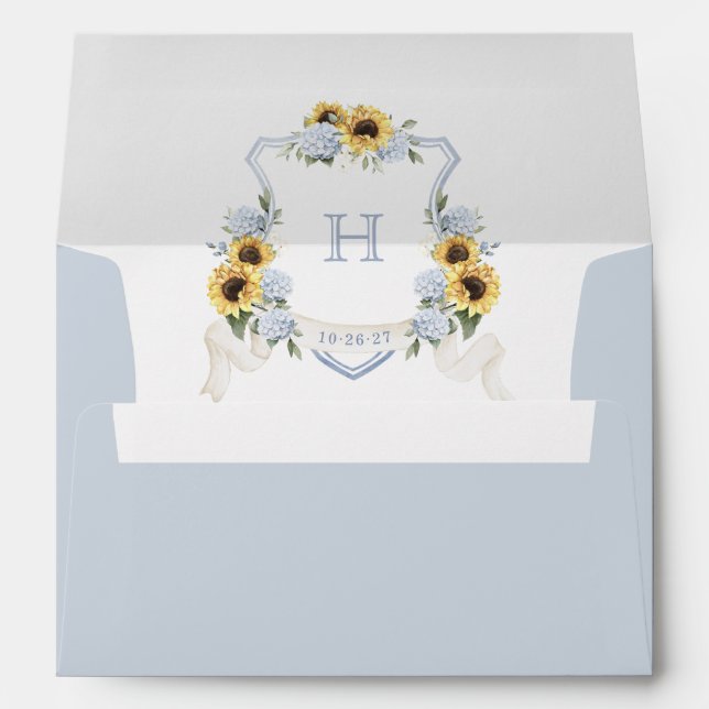 Enveloppe Mariage Sunflowers Blue Hydrangea Crest (Dos (Bas))