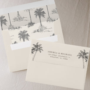 Enveloppe Mariage Toile De Jouy Arbre À Palmes Dessiné À La