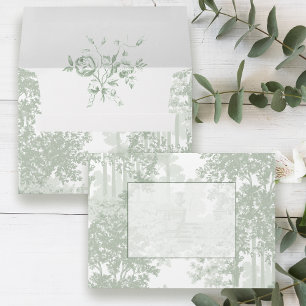 Enveloppe Mariage Toile de Paysage Vert Sauge Classique