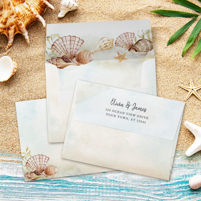 Enveloppe Mariage Tropical Beach Shells (Créateur téléchargé)
