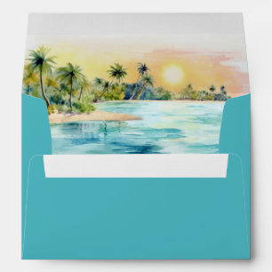 Enveloppe Mariage Tropical Beach Sunset & Palm Tree