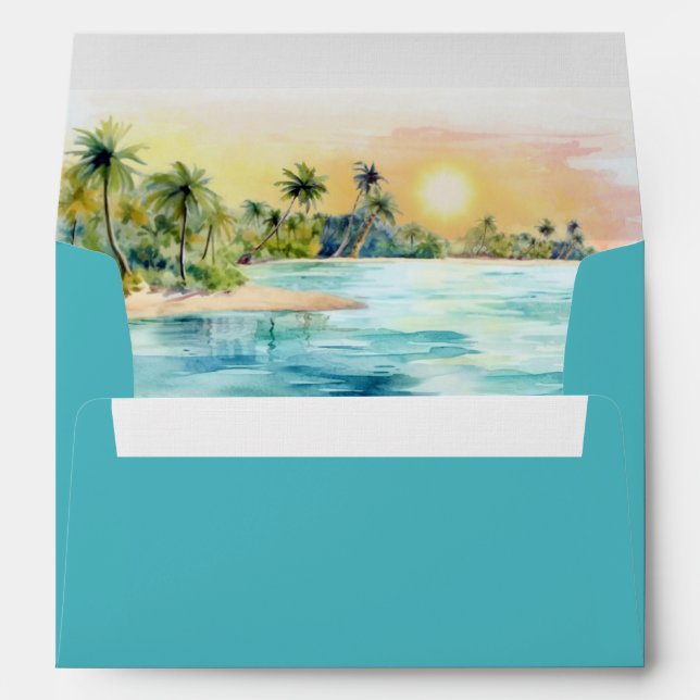Enveloppe Mariage Tropical Beach Sunset & Palm Tree (Dos (Bas))
