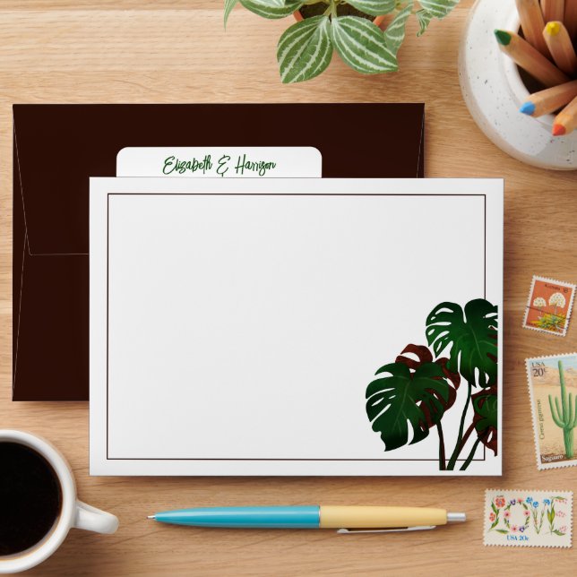 Enveloppe Mariage tropical de la plage de Monstera (Desk)