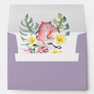 Enveloppe Mariage tropical floral pourpre à Hawaii