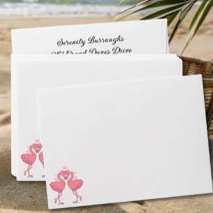 Enveloppe Mariage Tropical Hawaïen Flamant Rose sur la Plage