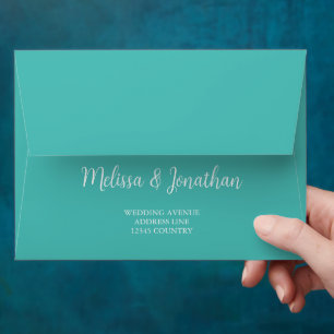Enveloppe Mariage turquoise blanc élégant