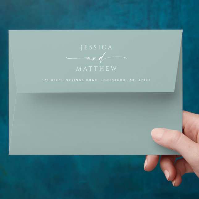 Enveloppe Mariage Turquoise coupé | Script côtier minimalist (Hand)