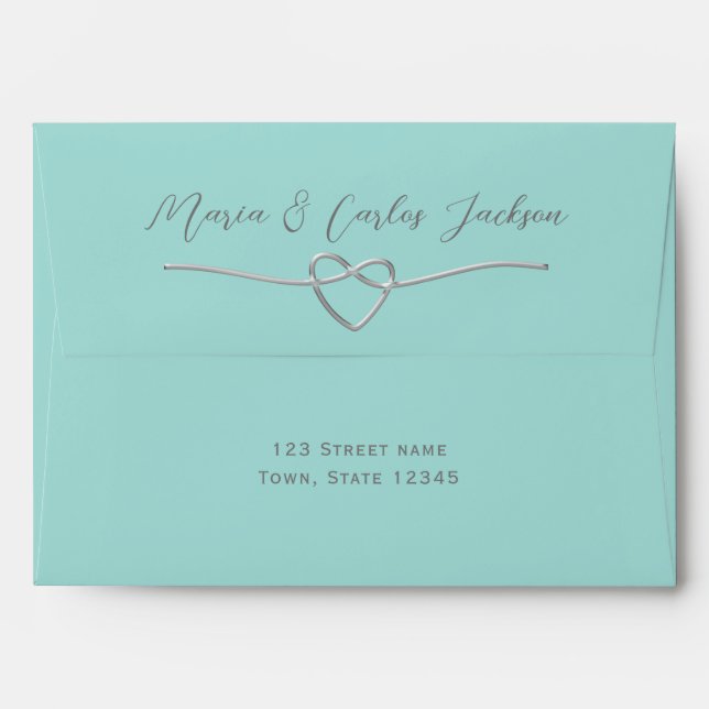Enveloppe Mariage turquoise de coeur (Dos (Haut rabat))