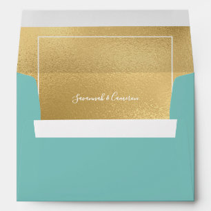 Enveloppe Mariage Turquoise et Gold avec adresse