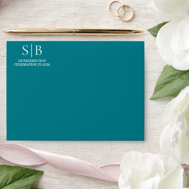 Enveloppe Mariage Turquoise Monogramme classique (Wedding)