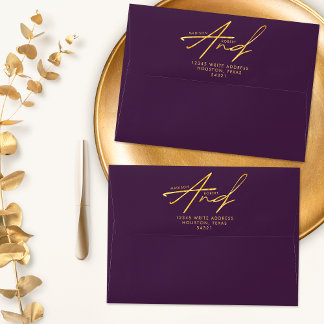 Enveloppe Mariage Typographie Moderne Classique Or Violet