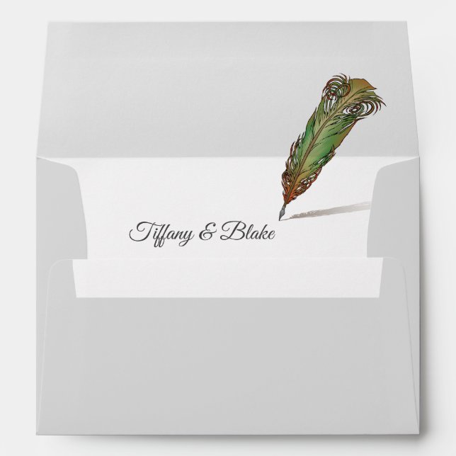 Enveloppe Mariage unique de défilement et de plume (Dos (Bas))