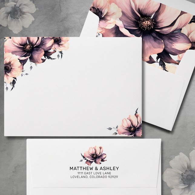 Enveloppe Mariage végétal rose moderne (Chic Modern Watercolor Boho Floral Pink Wedding envelope)