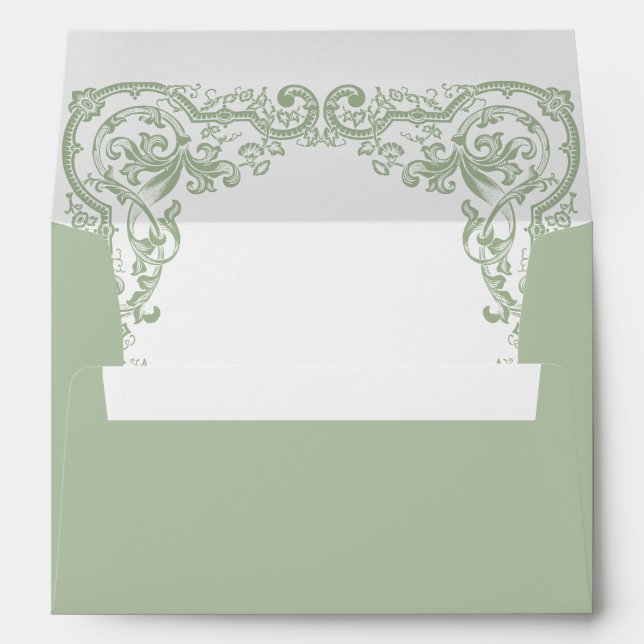 Enveloppe Mariage vert de la saison florale de la Renaissanc (Dos (Bas))