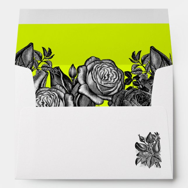 Enveloppe Mariage vert de rose noir et blanc (Dos (Bas))