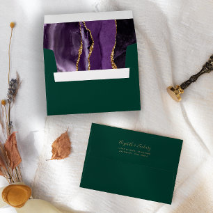 Enveloppe Mariage vert Emerald Agate violet or